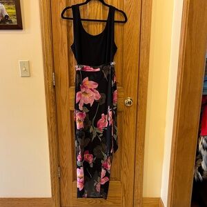 White House Black Market Asymmetrical Wrap Black and Pink Floral Dress